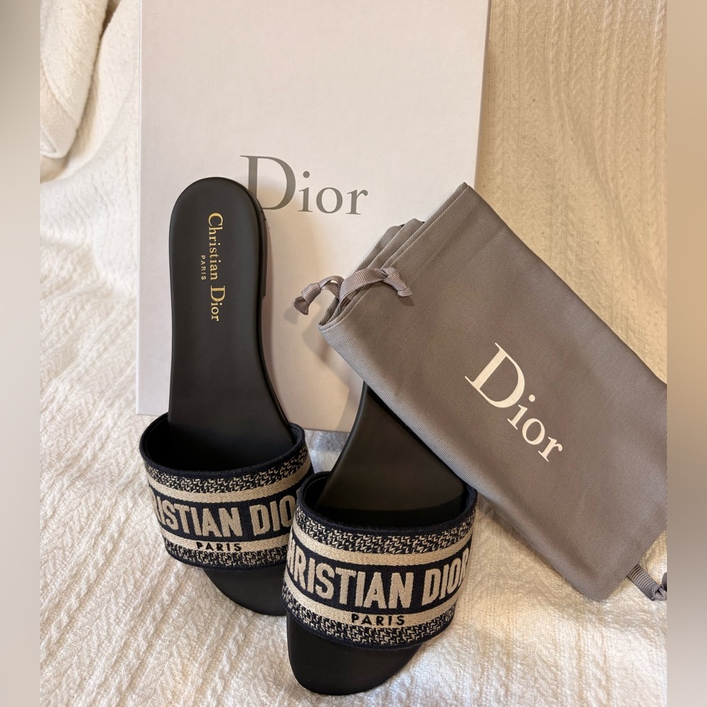 Christian Dior Navy and Cream Slides. NWOT